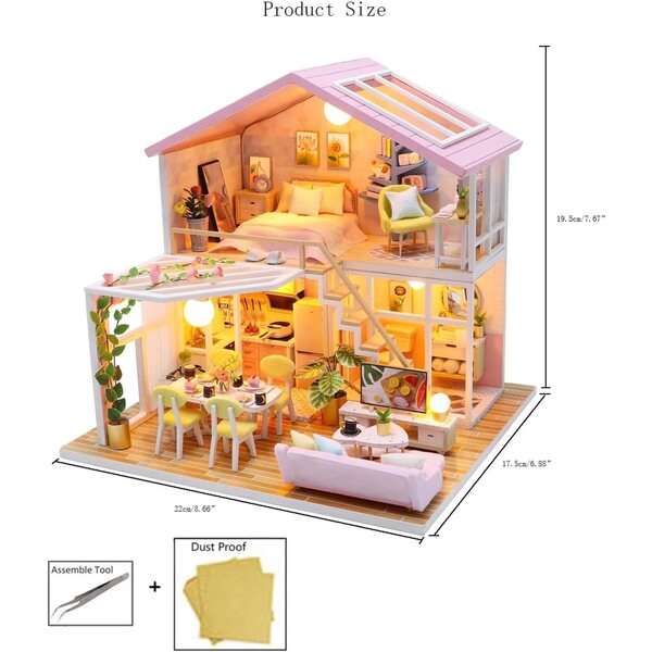 MAGQOO Miniaturhaus 1:24 Bausatz mit LED und Holzstaubschutz