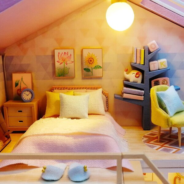 MAGQOO Miniaturhaus 1:24 Bausatz mit LED und Holzstaubschutz