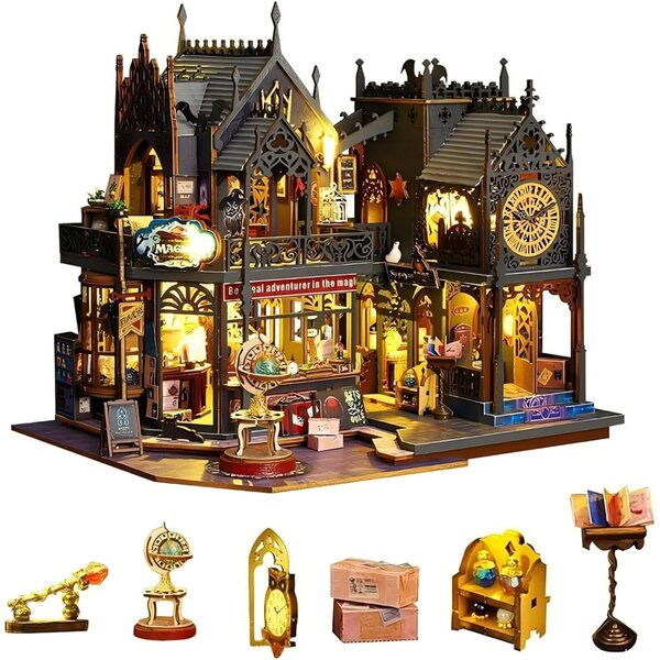 OZJAY DIY Miniatur-Puppenhaus-Set mit staubdichtem Gehäuse und Spieluhr