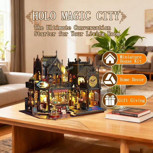 OZJAY DIY Miniatur-Puppenhaus-Set mit staubdichtem Gehäuse und Spieluhr