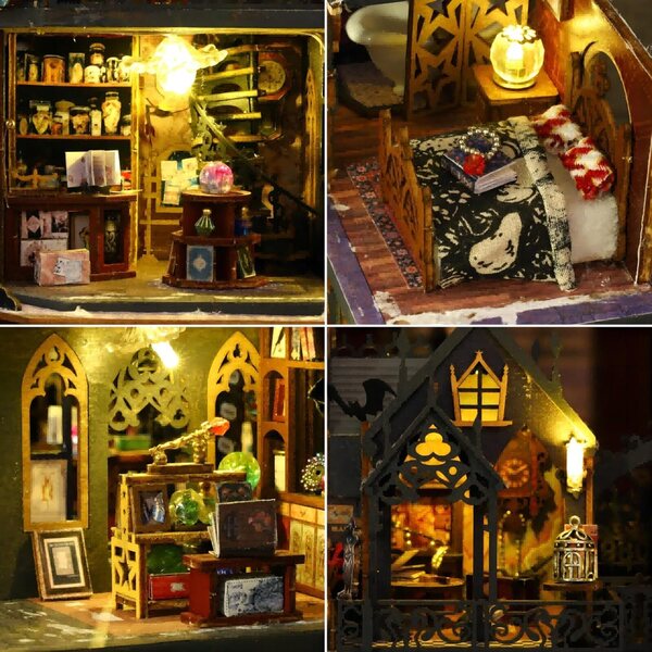 OZJAY DIY Miniatur-Puppenhaus-Set mit staubdichtem Gehäuse und Spieluhr