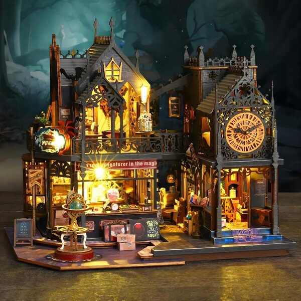 OZJAY DIY Miniatur-Puppenhaus-Set mit staubdichtem Gehäuse und Spieluhr