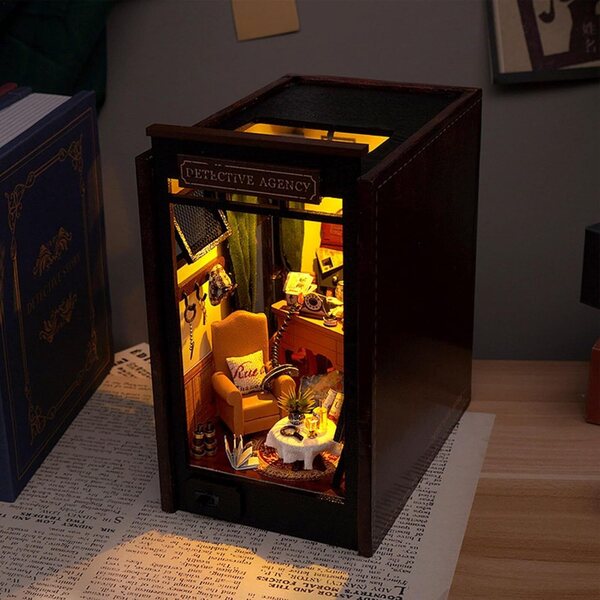 Kit Book Nook Miniatura in Legno con LED, Decorazione Artistica e Serre-Livres