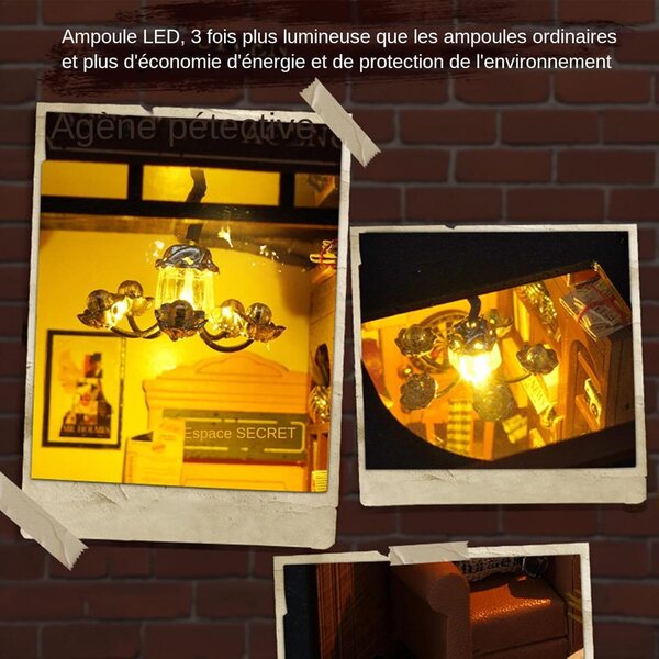 Kit Book Nook Miniatura in Legno con LED, Decorazione Artistica e Serre-Livres