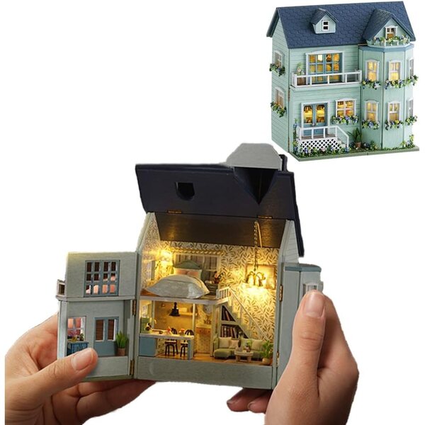 Puppenhaus-Bausatz aus Holz mit LEDs und Möbeln – ideal für Anfänger und einzigartiges Geschenk