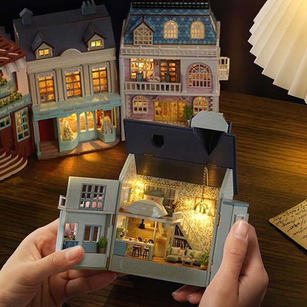 Puppenhaus-Bausatz aus Holz mit LEDs und Möbeln – ideal für Anfänger und einzigartiges Geschenk