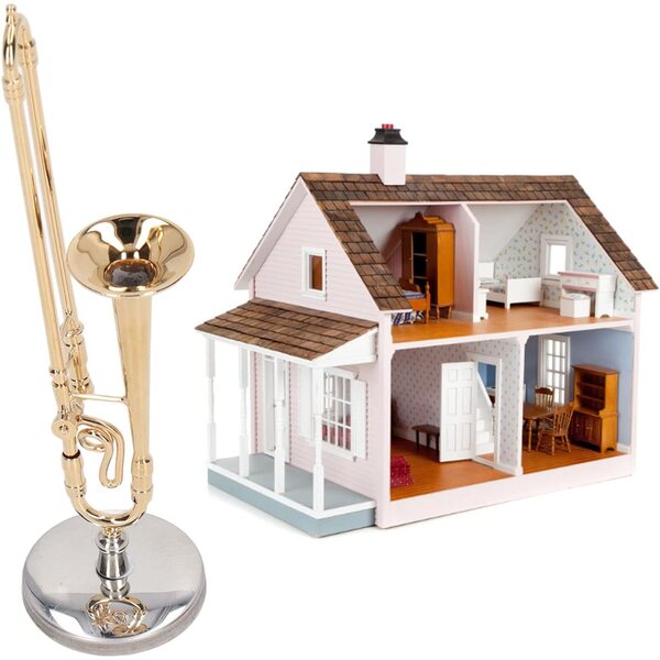 Mini-Posaune-Modell, Puppenhaus, Messing, musikalische Dekoration, Miniatur