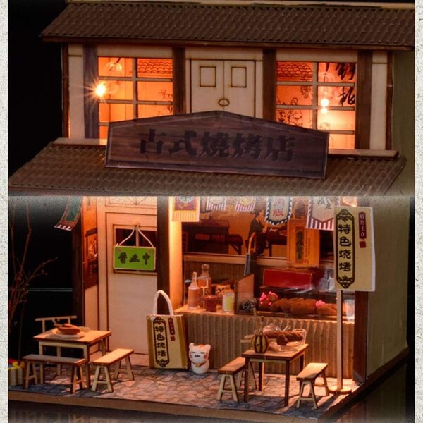 Casa delle bambole cinese con mobili e luci LED - Kit fai da te educativi e decorativi