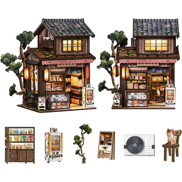 Spilay Kit Casa Miniatura Kasuga con Musica e LED, Decorazione Creativa Vintage DIY