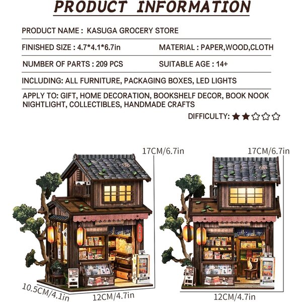 Spilay Kit Casa Miniatura Kasuga con Musica e LED, Decorazione Creativa Vintage DIY
