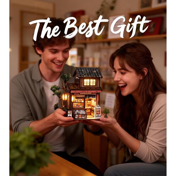 Spilay Kit Casa Miniatura Kasuga con Musica e LED, Decorazione Creativa Vintage DIY