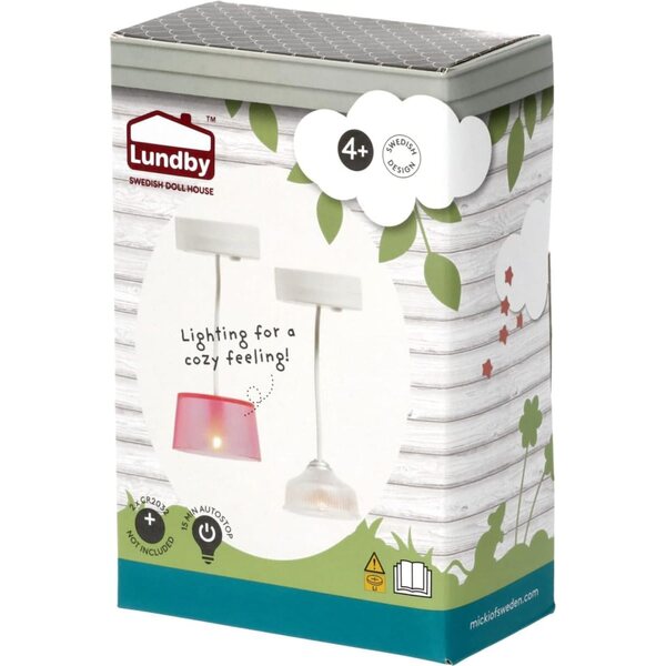 Kit illuminazione casa delle bambole Lundby 2 pezzi batteria LED 1:18 rosa
