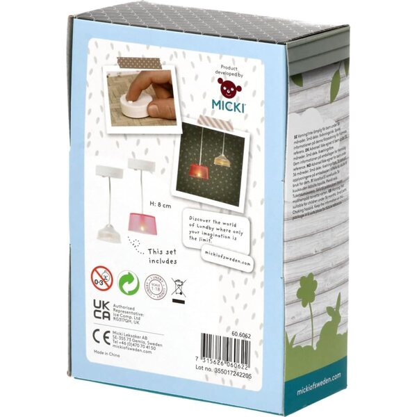 Kit illuminazione casa delle bambole Lundby 2 pezzi batteria LED 1:18 rosa