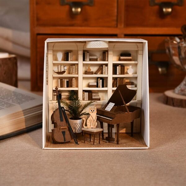 DIY 3D-Miniatur-Puppenhaus aus Holz mit Papiermöbeln 1:24 – Mondschein-Thema