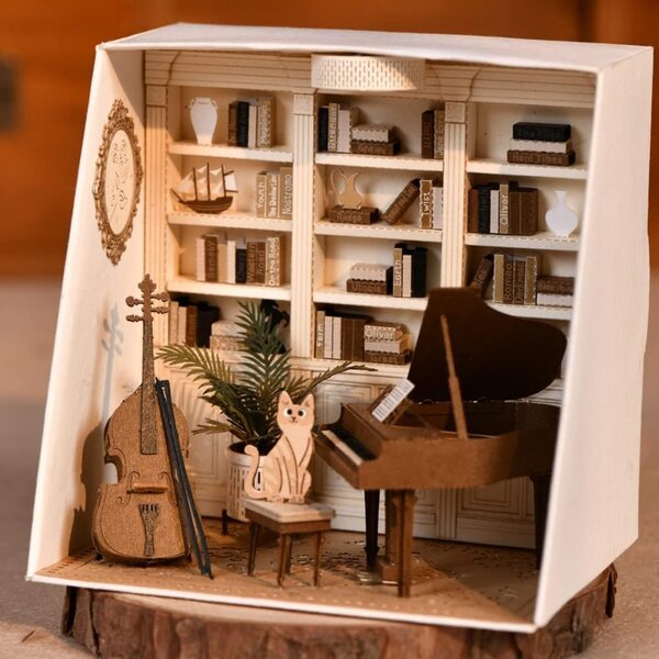 DIY 3D-Miniatur-Puppenhaus aus Holz mit Papiermöbeln 1:24 – Mondschein-Thema