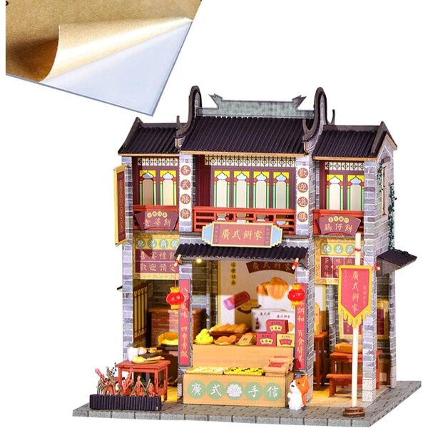 3D-Puppenhaus aus Holz mit LED-Licht und Staubschutz 1/24