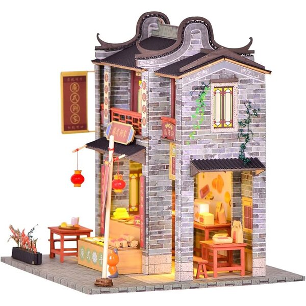 3D-Puppenhaus aus Holz mit LED-Licht und Staubschutz 1/24