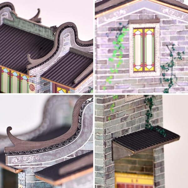 3D-Puppenhaus aus Holz mit LED-Licht und Staubschutz 1/24