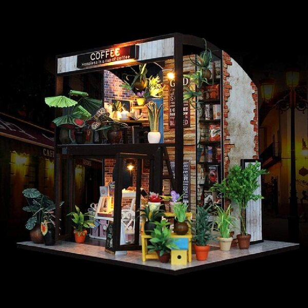 Handgefertigte 3D-Puzzle-Puppenhausminiatur aus Holz im Maßstab 1:24 mit LED-Lichtern und Möbeln