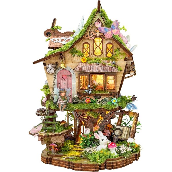 3D-Feenhaus-Bausatz aus Holz mit LED – Modell Rowan STRUCWOOD