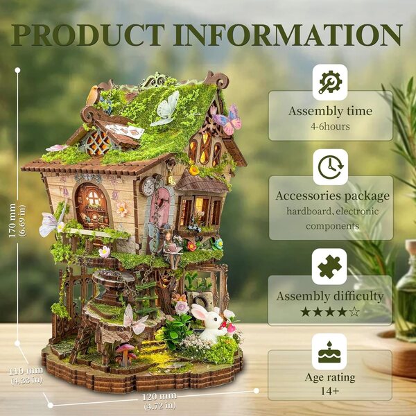3D-Feenhaus-Bausatz aus Holz mit LED – Modell Rowan STRUCWOOD