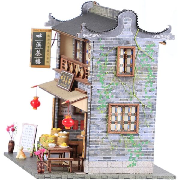 Modello Casa Miniatura Cinese DIY in Legno, Carta e Plastica, Decorazione Lingnan