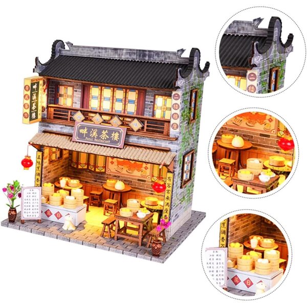 Modello Casa Miniatura Cinese DIY in Legno, Carta e Plastica, Decorazione Lingnan