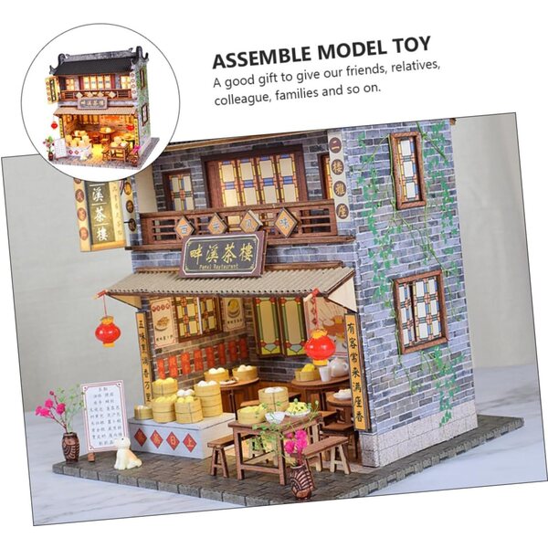 Modello Casa Miniatura Cinese DIY in Legno, Carta e Plastica, Decorazione Lingnan