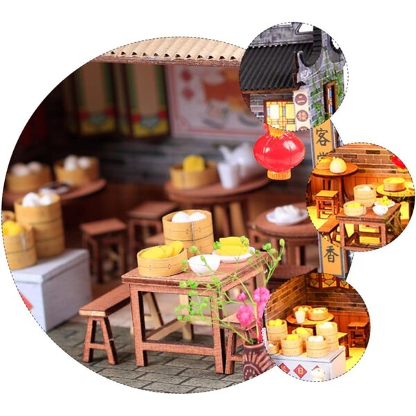 Modello Casa Miniatura Cinese DIY in Legno, Carta e Plastica, Decorazione Lingnan