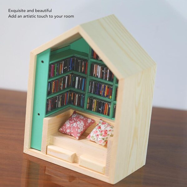 Casa Mini Libreria in Legno Decorativa con Mensola - Kit Artigianale Yechiry