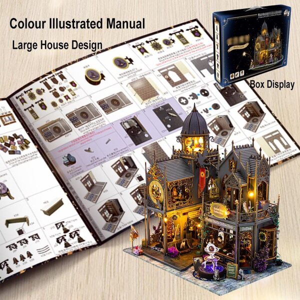 Casa delle Bambole 3D Vintage in Legno da Montare - Kit Fai da Te TOPBSFARNY