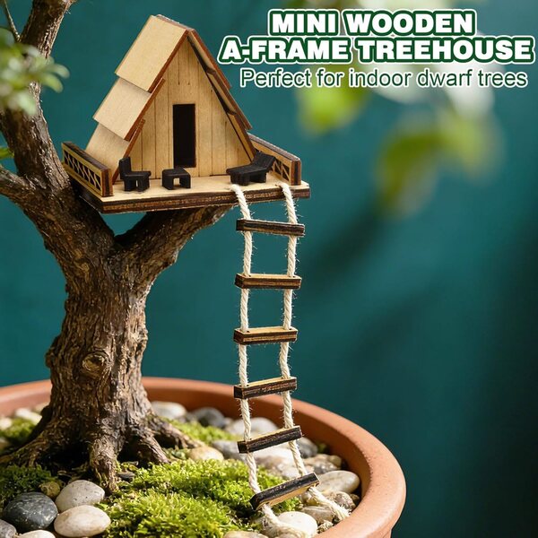 Mini cabina in legno con scala – arredamento rustico per giardini fatati e uffici