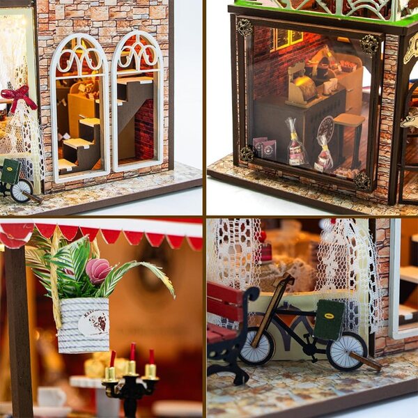 DIY-Puppenhaus aus Holz mit warmer LED, Kreativset und einzigartigem Geschenk für Erwachsene