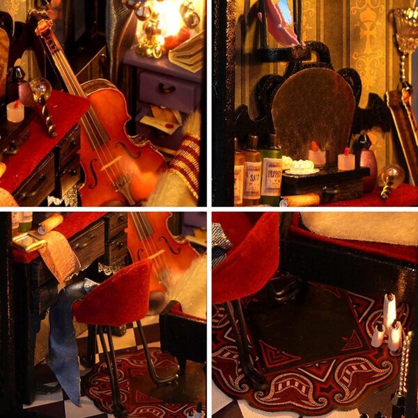 DIY-Puppenhaus-Bausatz mit LEDs – Holzeinsätze und realistische Vampirdetails