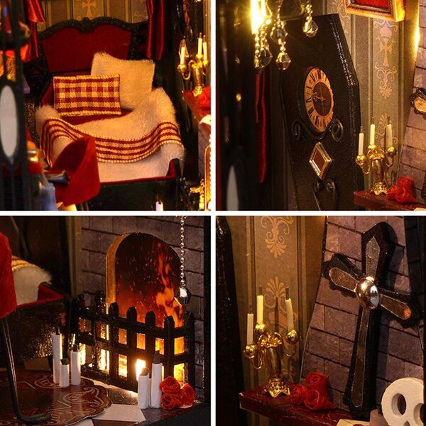 DIY-Puppenhaus-Bausatz mit LEDs – Holzeinsätze und realistische Vampirdetails