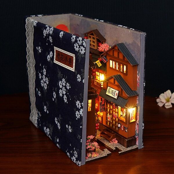 3D-Booknook-Einsatz aus Holz mit LED-Lichtern für Bücherregal – personalisiertes Kreativset