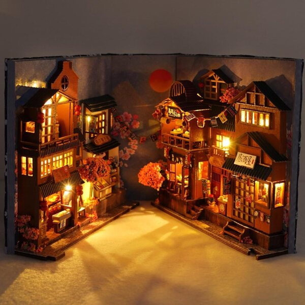 3D-Booknook-Einsatz aus Holz mit LED-Lichtern für Bücherregal – personalisiertes Kreativset