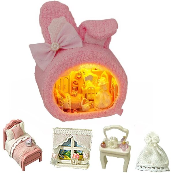 DIY-Miniatur-Puppenhaus-Bausatz mit Teddybär und Möbeln, perfektes Geschenk