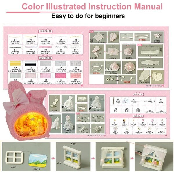 DIY-Miniatur-Puppenhaus-Bausatz mit Teddybär und Möbeln, perfektes Geschenk