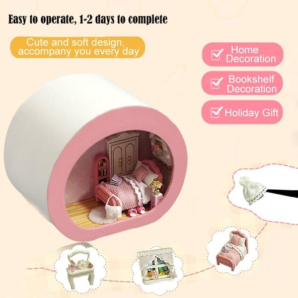 DIY-Miniatur-Puppenhaus-Bausatz mit Teddybär und Möbeln, perfektes Geschenk