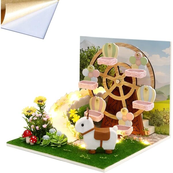 Kit Casa Miniatura in Legno da Montare con Mobili e Copertura Anti Polvere