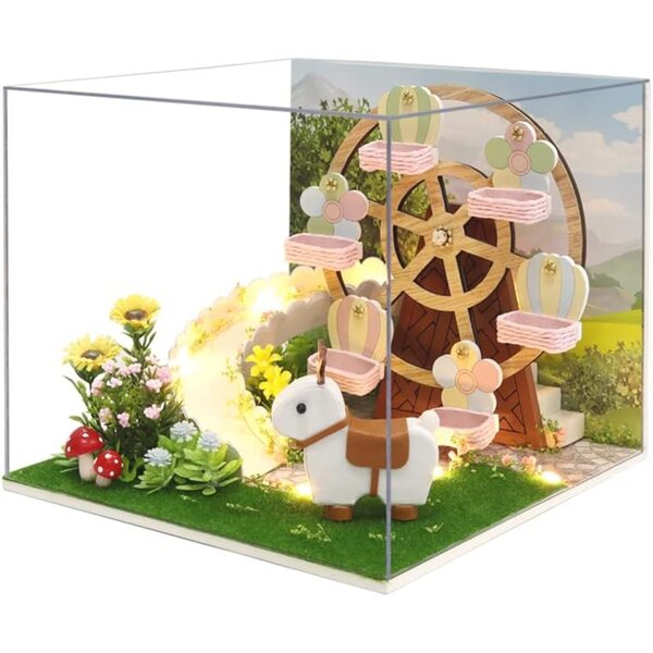 Kit Casa Miniatura in Legno da Montare con Mobili e Copertura Anti Polvere