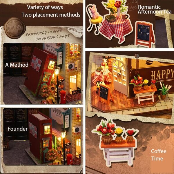 Kit miniature casa di bambola in legno fai da te con luci LED e scatola musicale