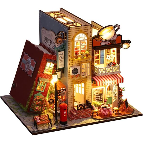 Kit miniature casa di bambola in legno fai da te con luci LED e scatola musicale