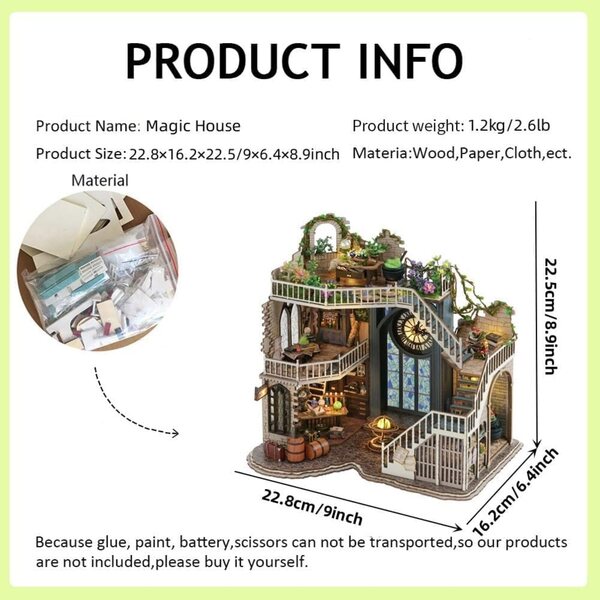 DIY-Puppenhaus-Miniaturbausatz mit LED-Lichtern und Musik – magisches 3D-Holzmodell