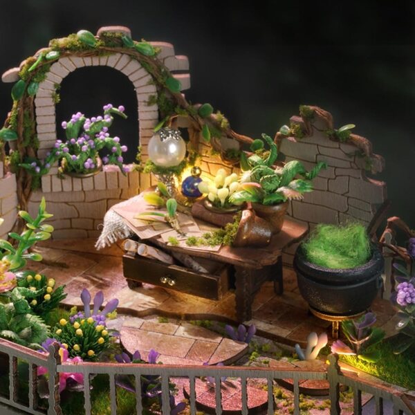 DIY-Puppenhaus-Miniaturbausatz mit LED-Lichtern und Musik – magisches 3D-Holzmodell