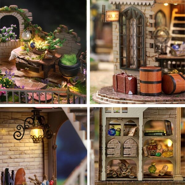 DIY-Puppenhaus-Miniaturbausatz mit LED-Lichtern und Musik – magisches 3D-Holzmodell