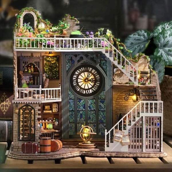 DIY-Puppenhaus-Miniaturbausatz mit LED-Lichtern und Musik – magisches 3D-Holzmodell