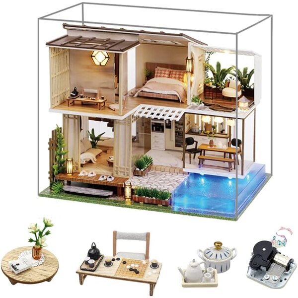 Puppenhaus im chinesischen Stil mit DIY-Möbeln und LED-Licht – Komplettset