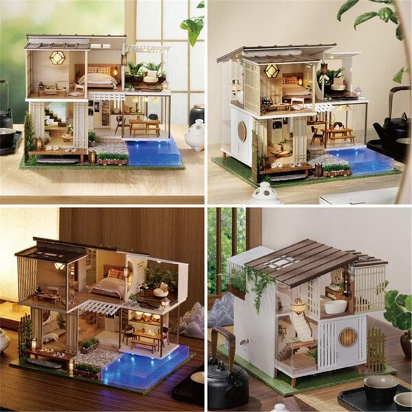 Puppenhaus im chinesischen Stil mit DIY-Möbeln und LED-Licht – Komplettset